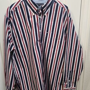 Tommy Hilfiger Red and White Casual Button Down Shirt